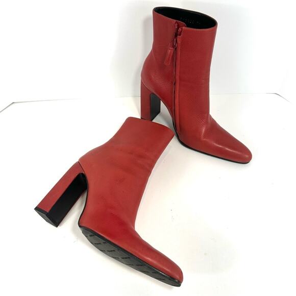 Balenciaga Red Leather Almond Pointy Toe Block Heel Ankle Boots EU 37 US 7 - Picture 4 of 15